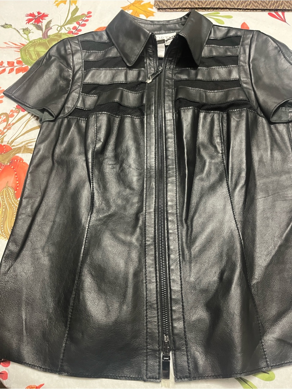 Worth Black Short-Sleeve Leather Zip-Front Jacket